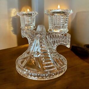 Elegant Crystal Candle Holder Art Deco Federal Glass Double Candle Holder